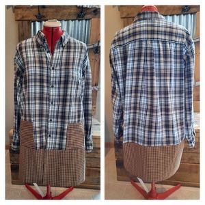 Upcycled flannel plaid shirt jacket XL shacket tan/gold original